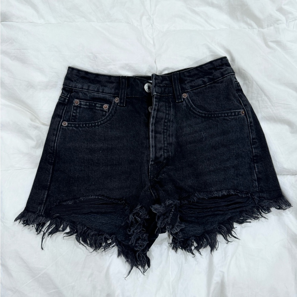 Zara Black Frayed Hem Jean Shorts